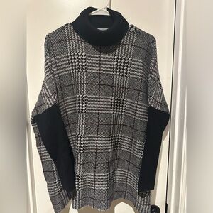 Joseph A. Relaxed Oversized Turtleneck Sweater Women's M Petite Black White Red